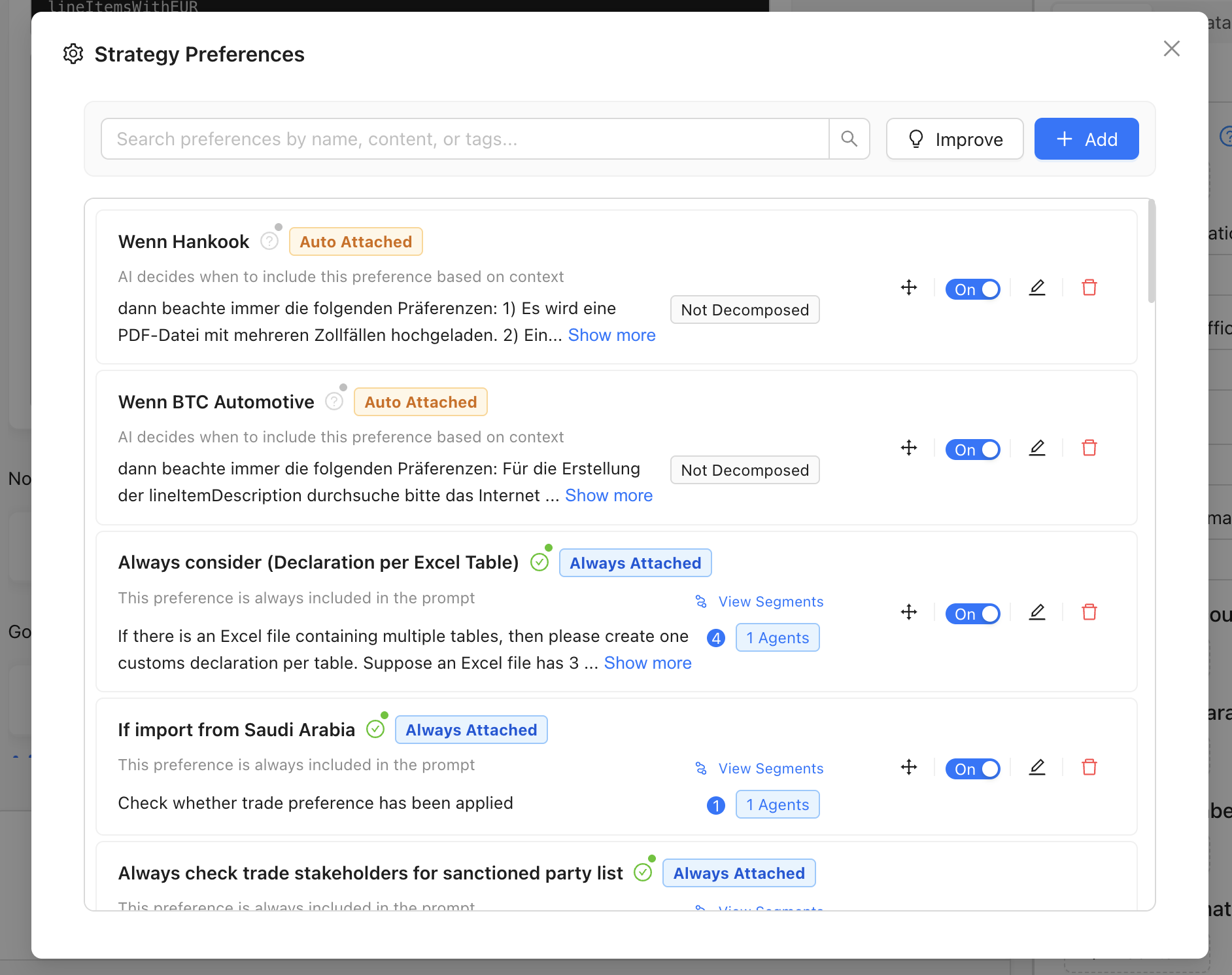 Präferenzen-Schnittstelle