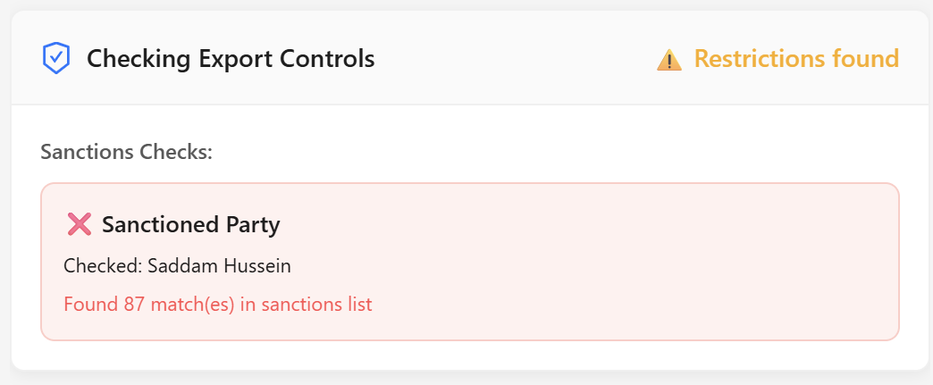 Export Control Dashboard